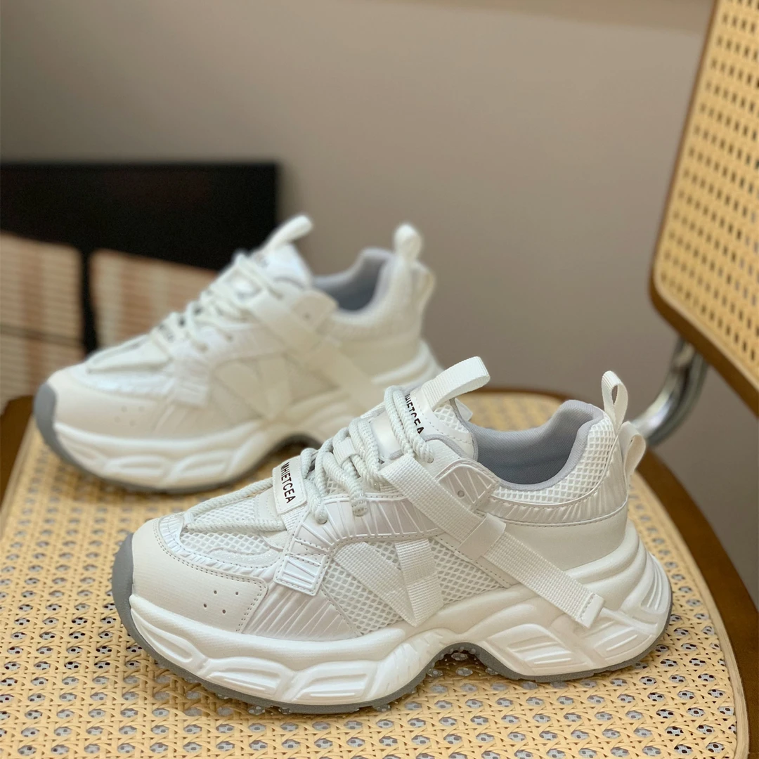 复古真皮厚底老爹鞋女款2025春秋新款小个子增高显脚小运动休闲鞋