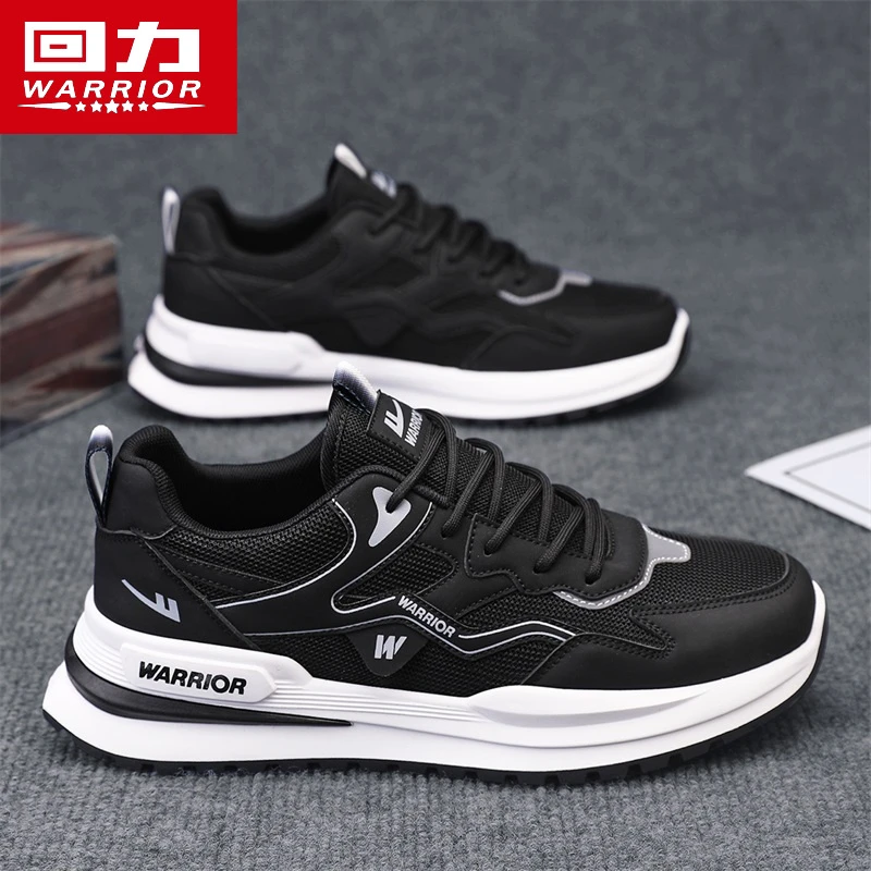 回力男鞋冬季2025新款老爹轻便软底黑色运动跑步网面工作劳保上班