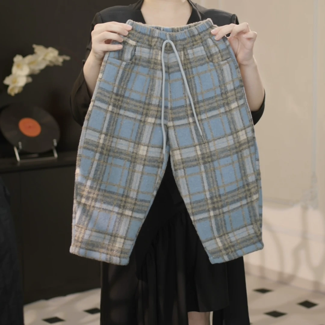 【鸭梨童品2】男女童冬季休闲加绒加厚男女童格子裤宽松裤子yL20366