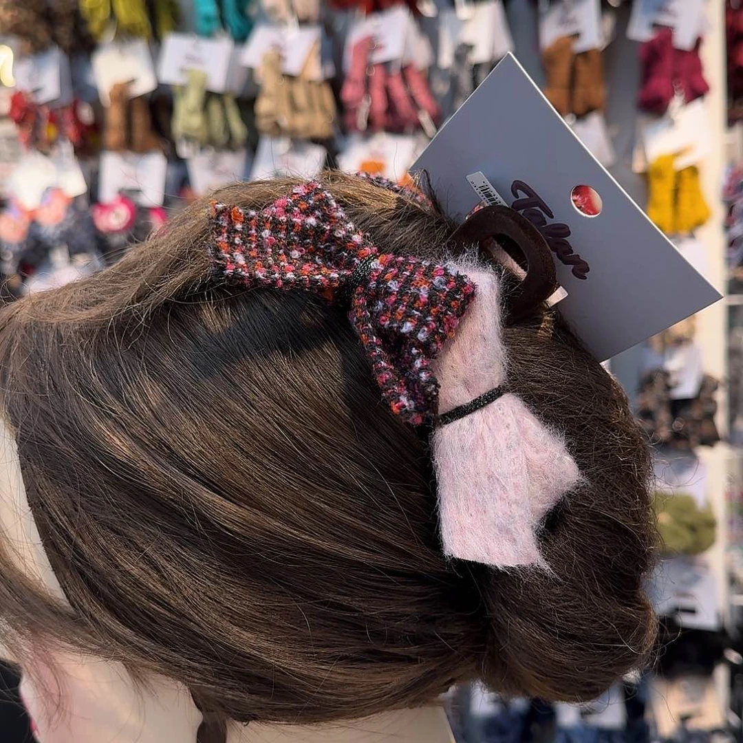 非金属布艺粉色双蝴蝶结抓夹