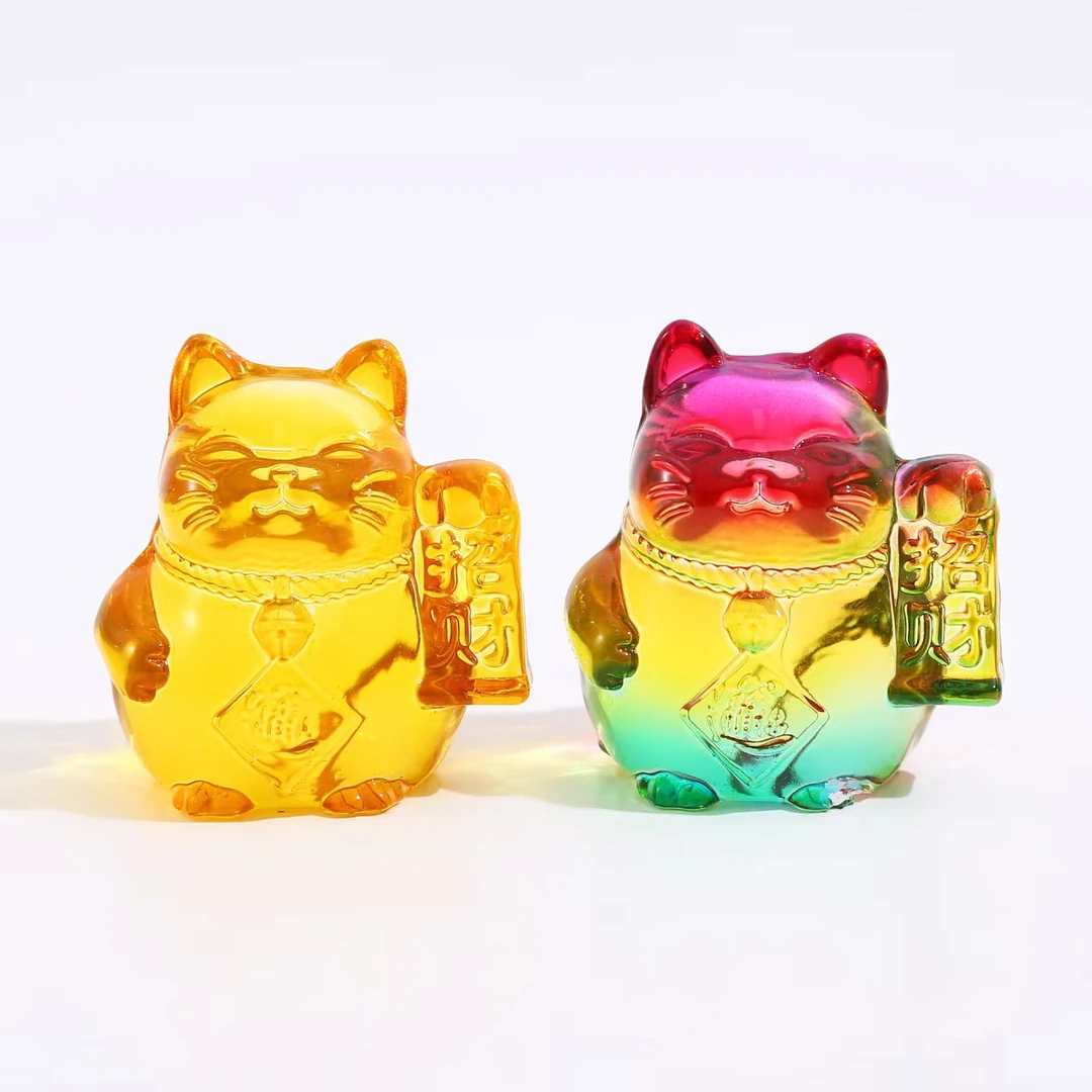 【百汇坊】黄水晶招财猫摆件礼品琉璃纳福客厅装饰品乔迁开业办公室