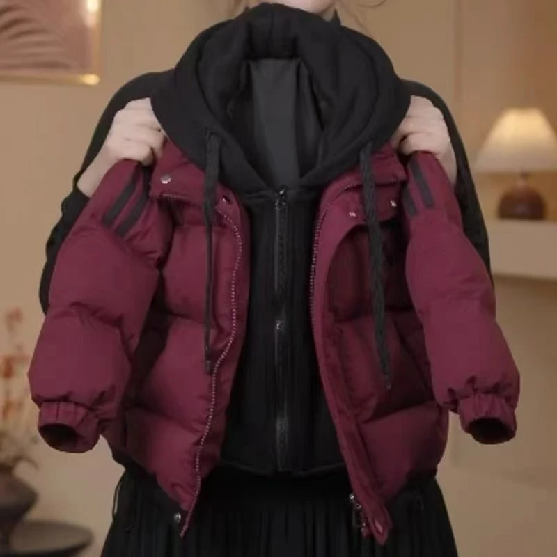 男厚款拼色拼接保暖常规款棉袄冬季中长款棉服连帽
