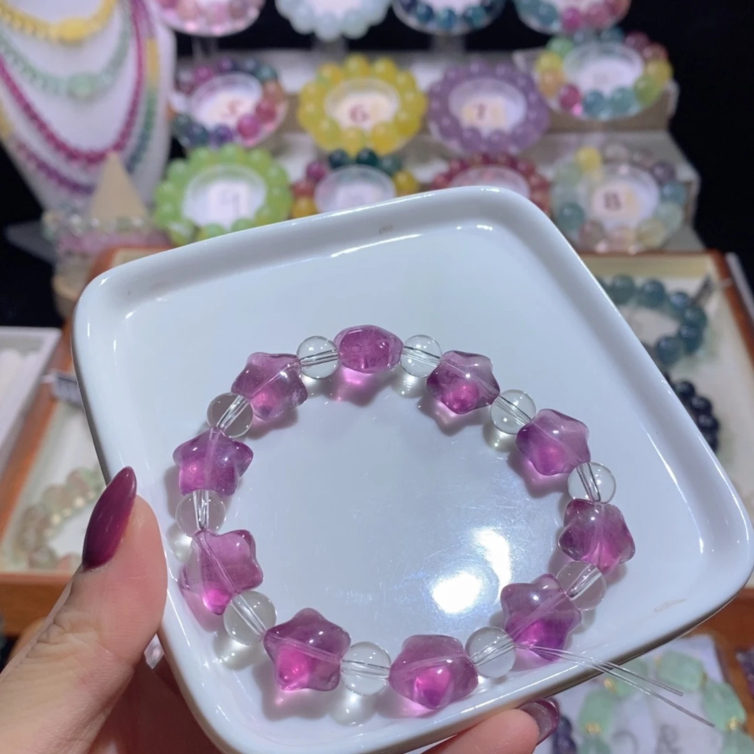 未镶嵌手链萤石玫红星星