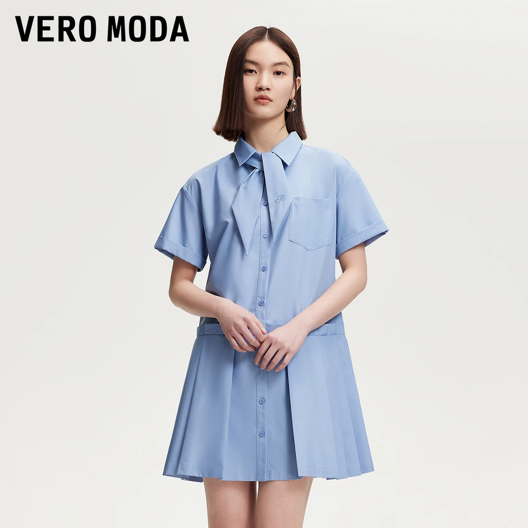 【达人专属】Vero Moda连衣裙含莫代尔领巾装饰百褶裙32527B023