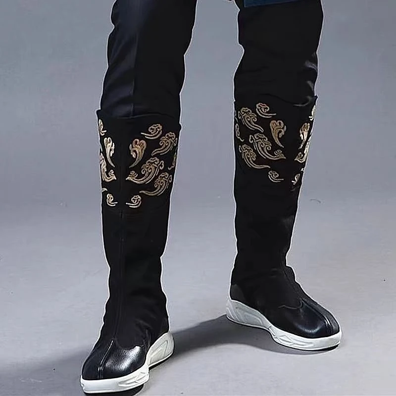 秋冬汉服男鞋古装靴子中国风唐装百搭官靴中高筒刺绣古风锦衣卫靴