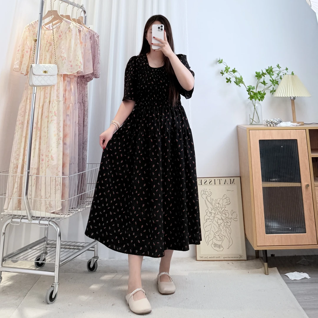 韩系碎花【世纪蔷薇】气质柔软亲肤时尚胖mm松紧腰大码显瘦连衣裙