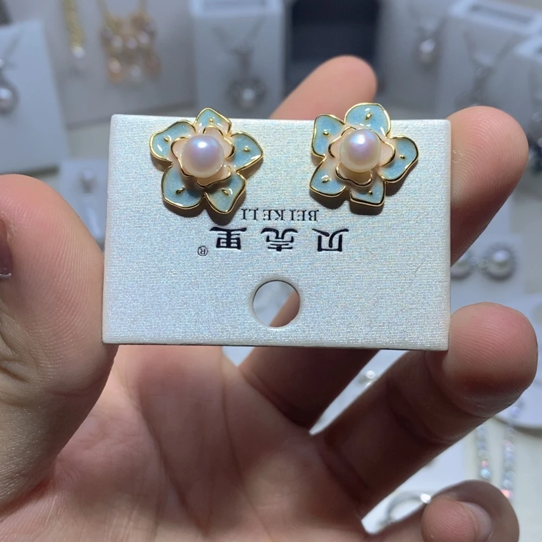 银S925镶嵌淡水珍珠耳饰