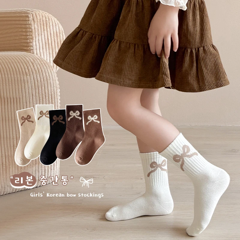 女童袜子秋冬季纯色透气韩版百搭女孩运动袜春秋学生白色中筒袜