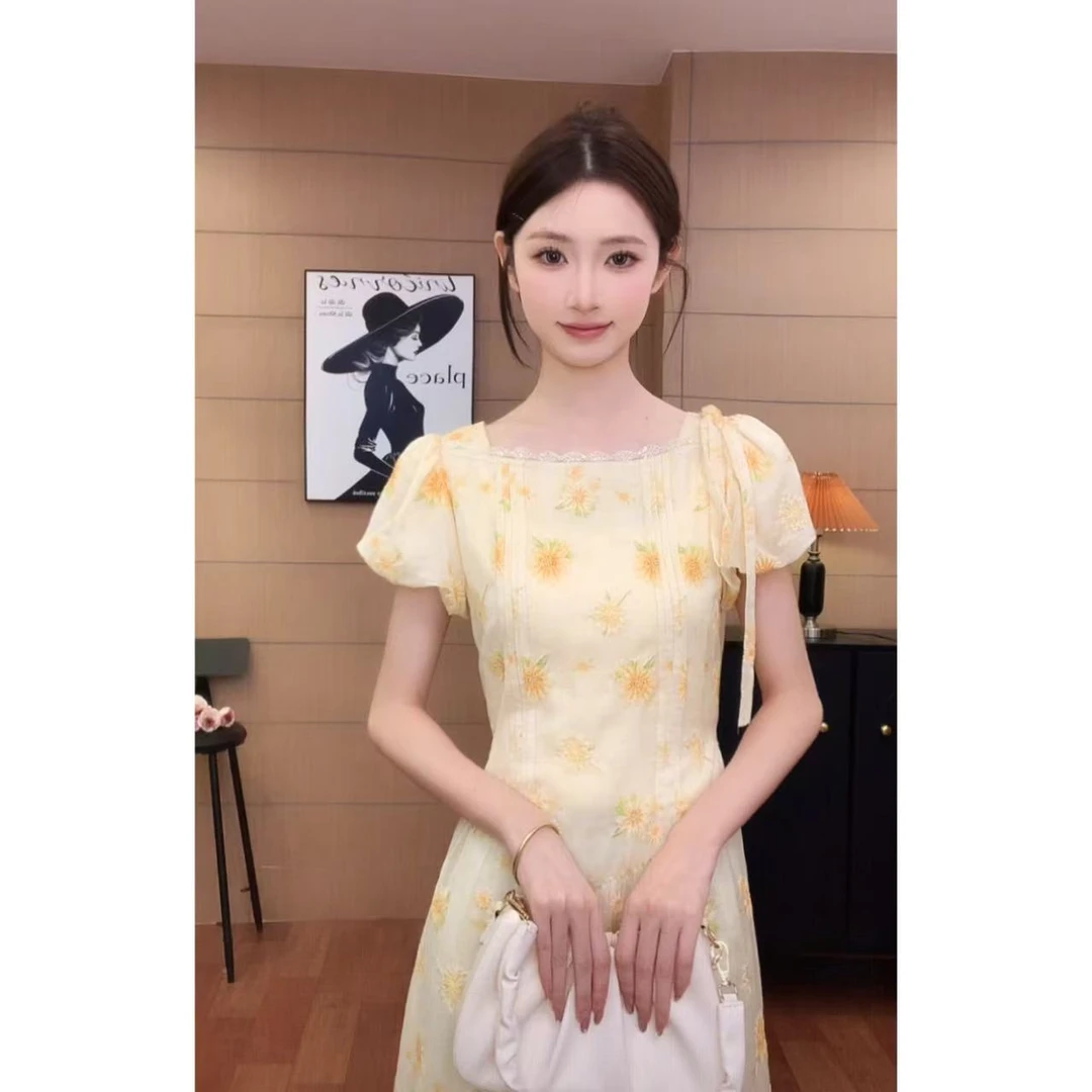 【涂涂&GERTC】蕊夏 夏季法式刺绣绣花气质显瘦连衣裙 GC252L1101