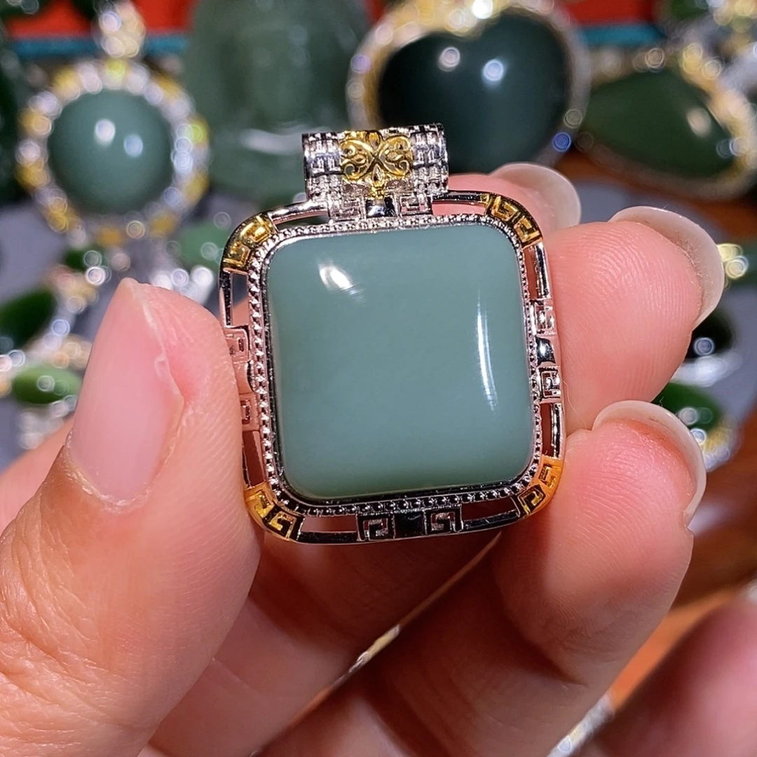 和田玉（碧玉）银S925镶嵌颈饰