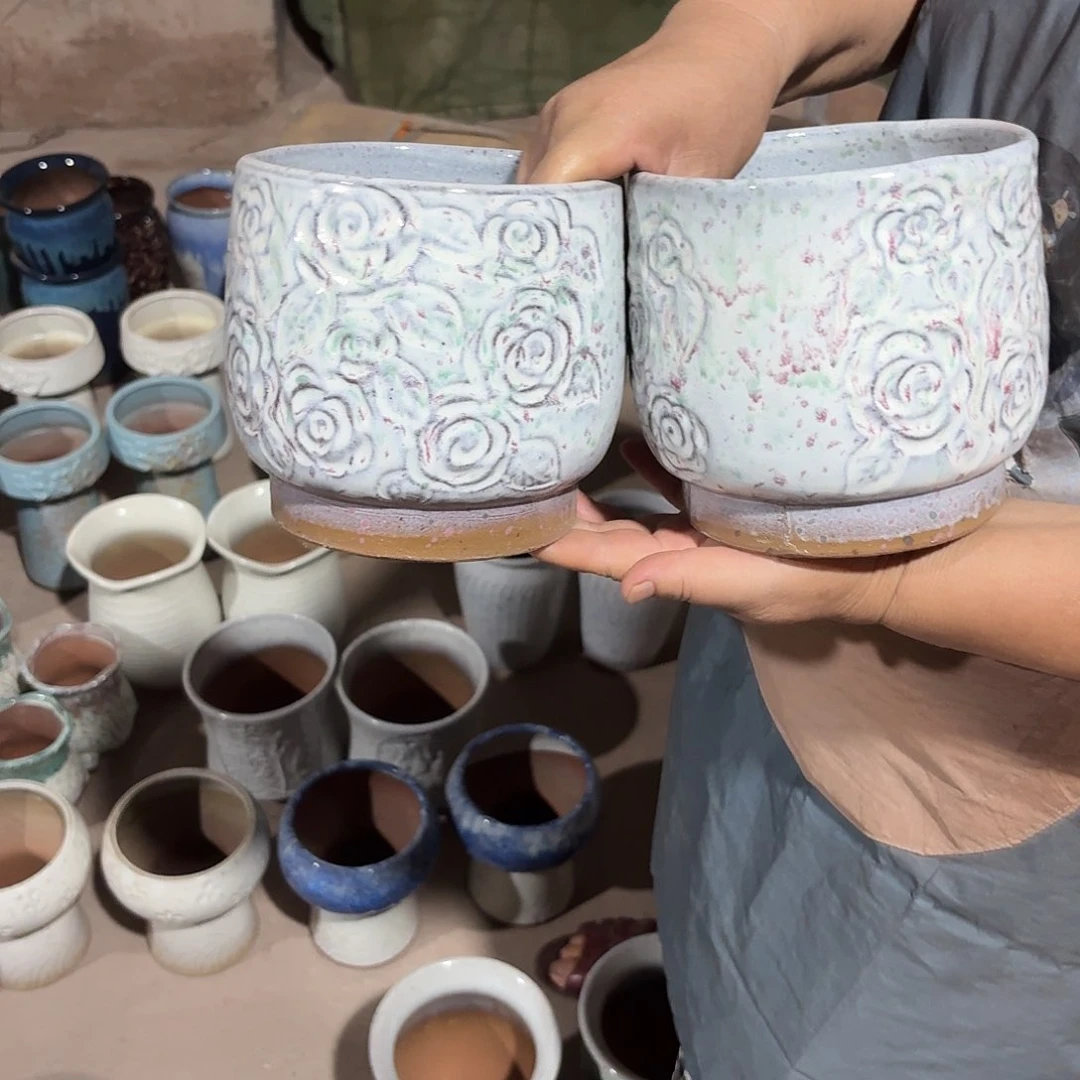 紫砂花盆口15高15两个