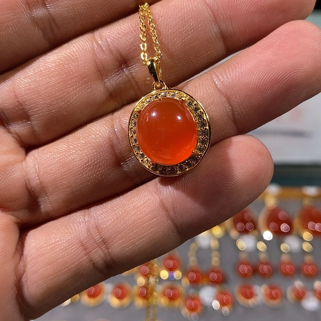 颈饰银S925镶嵌南红玛瑙