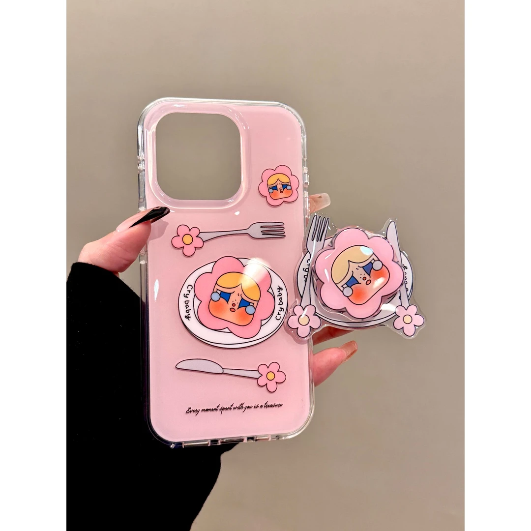 适用苹果iphone16promax哭包餐盘15pro可爱14ins支架13少女手机壳