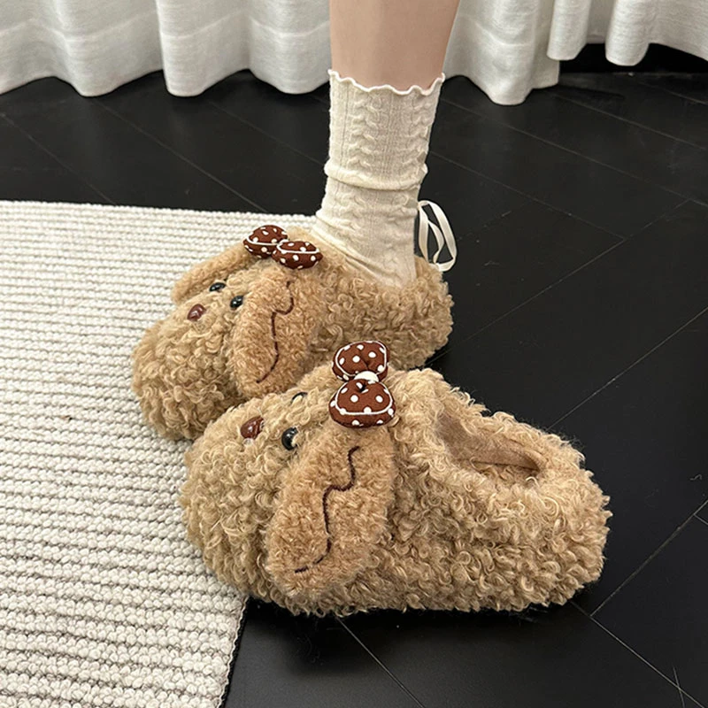 厚底卡通可爱包头毛毛半拖鞋女外穿2025新款冬季复古毛茸茸棉拖鞋