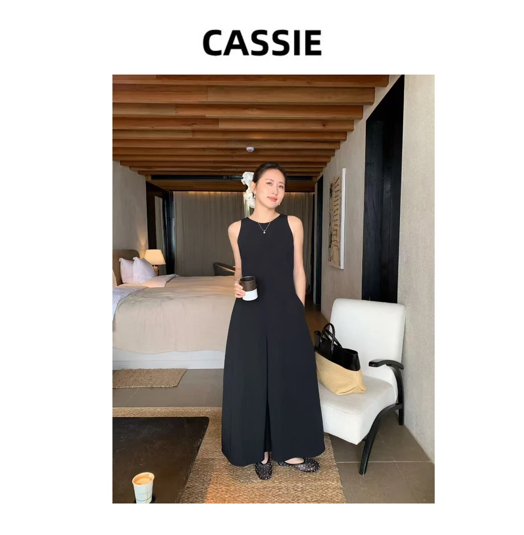 CASSIE赫本风法式气质收腰显瘦开叉高级长款连衣裙