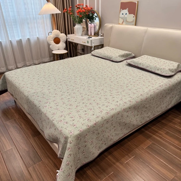 小茹家居   新品精梳棉纯棉双面小清新风床盖三件套