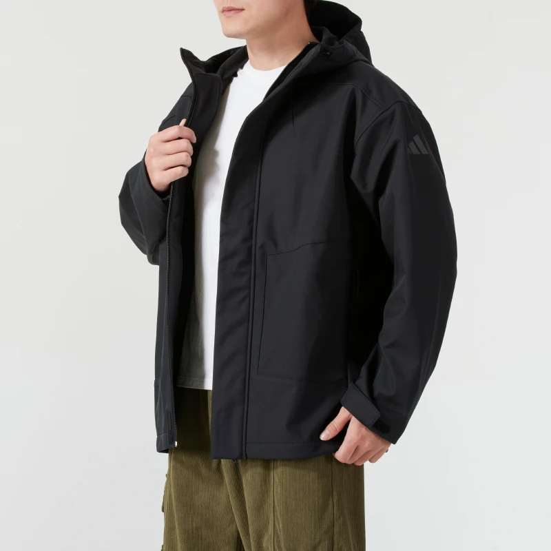 Adidas阿迪达斯外套男秋季新款梭织连帽运动服保暖休闲夹克JM9154