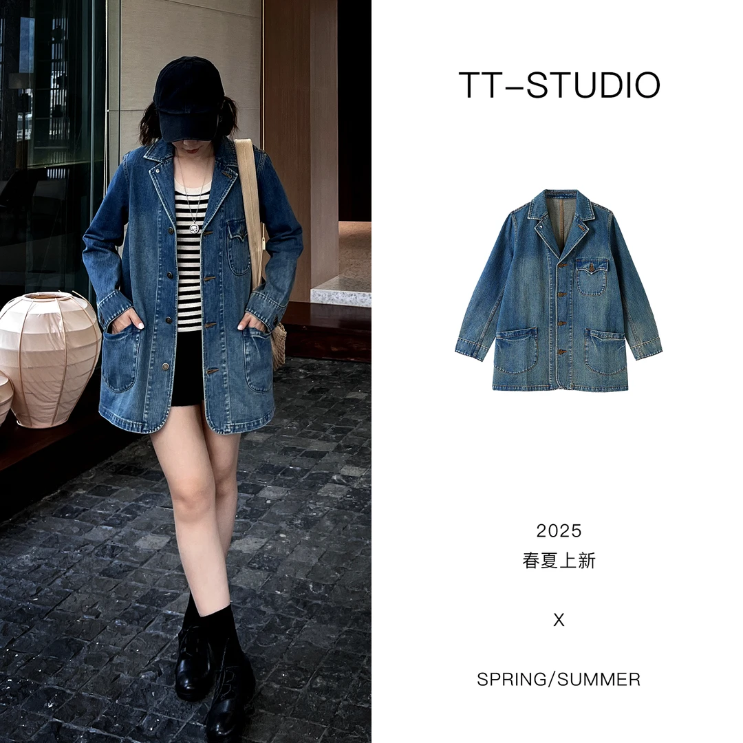 TT【西装牛仔】欧若风纯棉水洗复古宽松软牛仔外套女TT-11NZW81262
