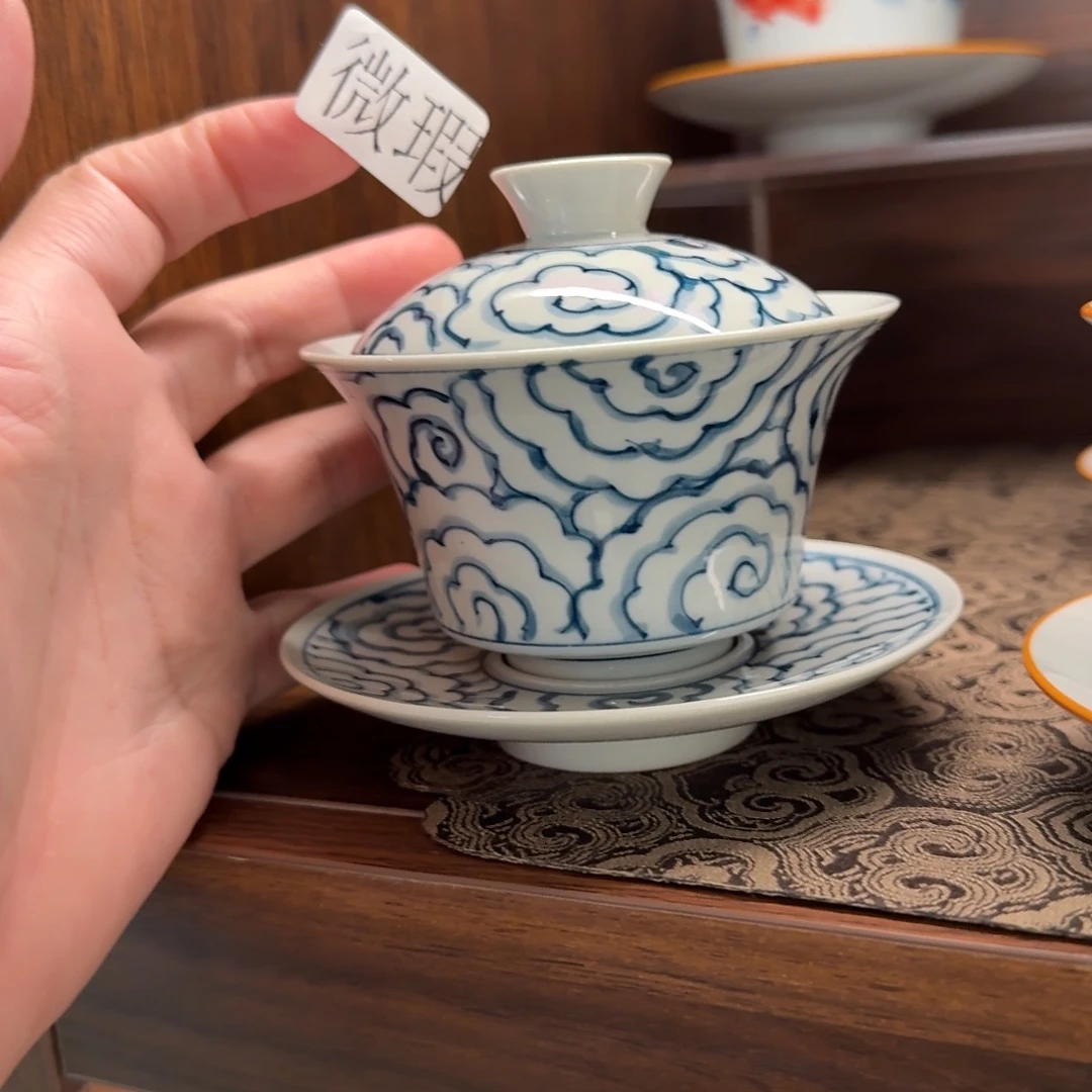 釉下手绘茶具微瑕