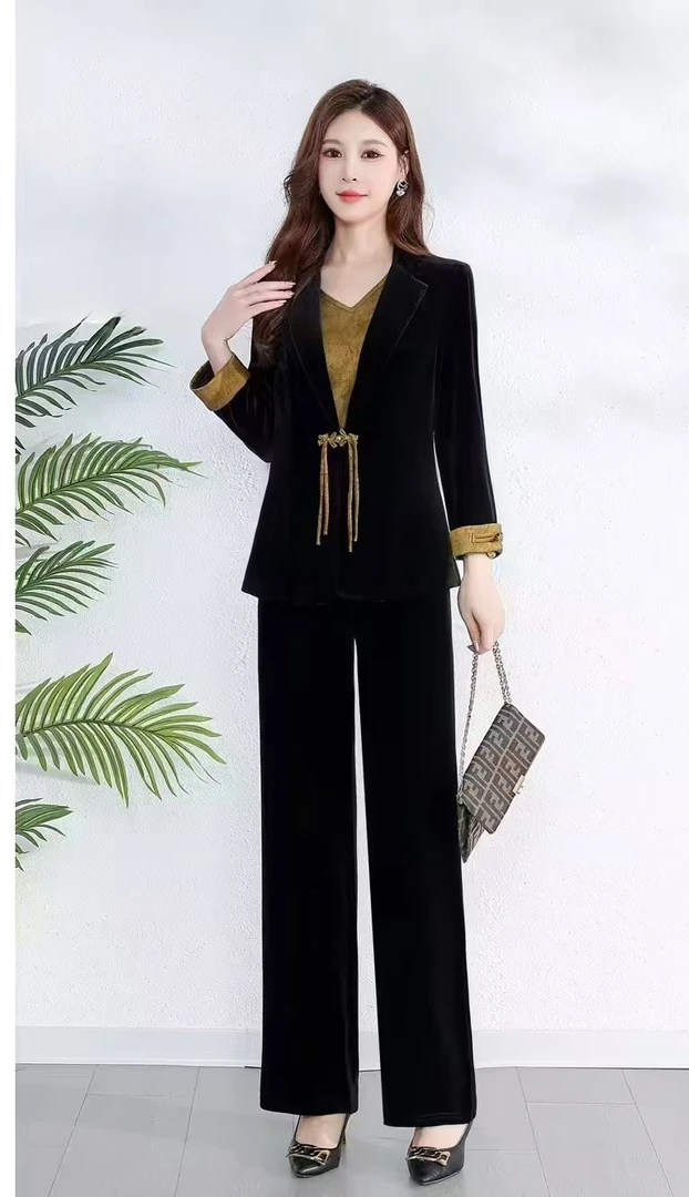 春秋装金丝绒套装女2025新款洋气中式国风西装外套T238