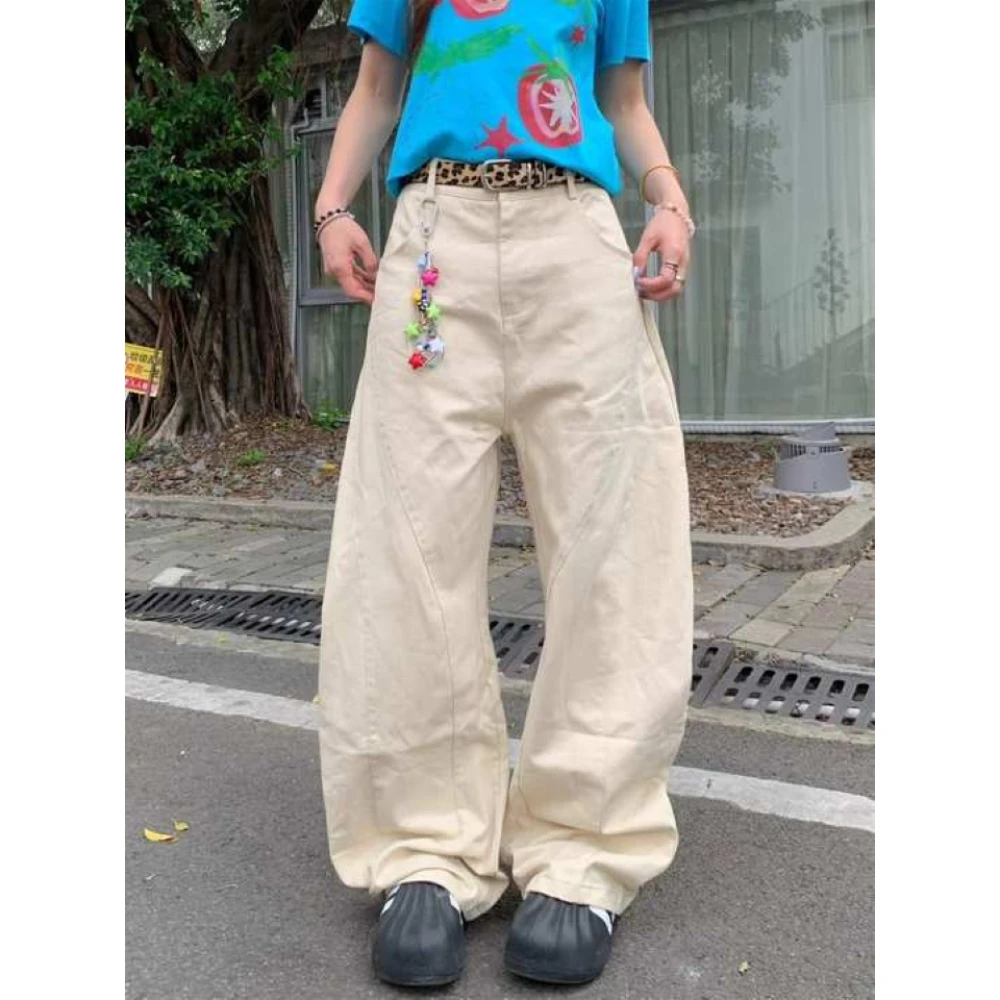 美式星星字母刺绣加长牛仔裤女2025秋季设计感显瘦直筒宽松阔腿裤