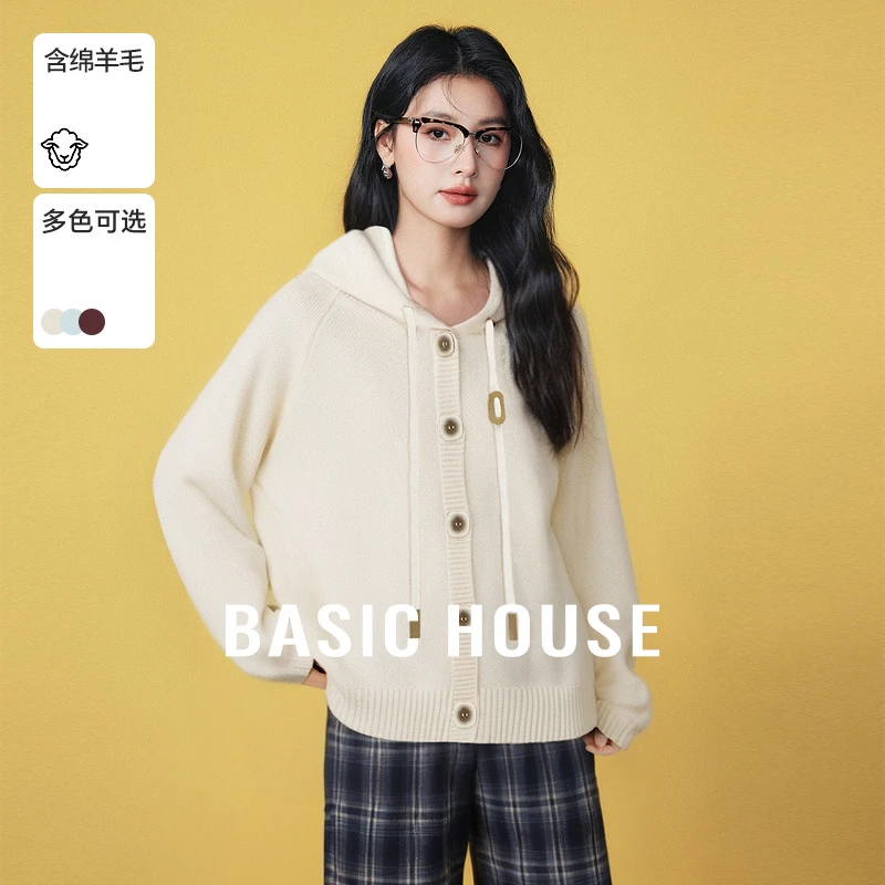 Basic House/百家好秋冬新款休闲连帽套头毛衣-B06245A0232