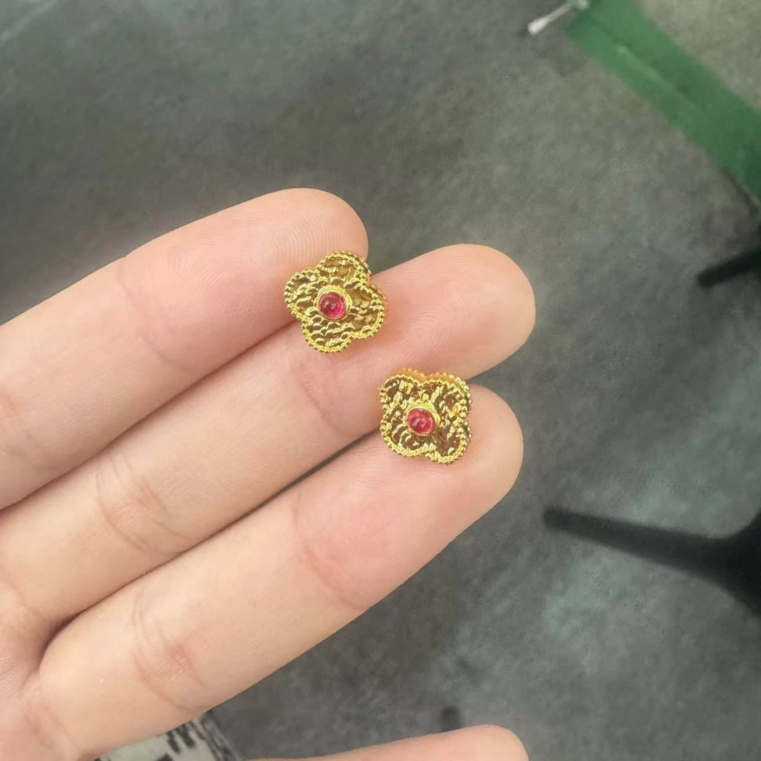 【MS】百搭四叶草碎冰冰足 金999耳饰搭配（赠链）KCB334