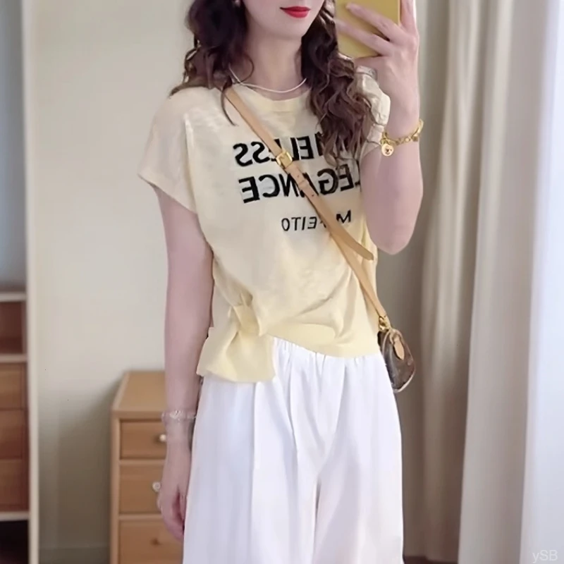 冰丝针织衫女2025夏季新款韩系不规则收腰显瘦时尚洋气设计感上衣