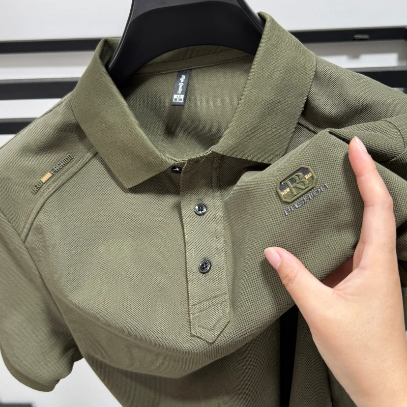 CATIA SELI高端烫印polo衫男士夏季商务立体翻领短袖T恤丝光上衣