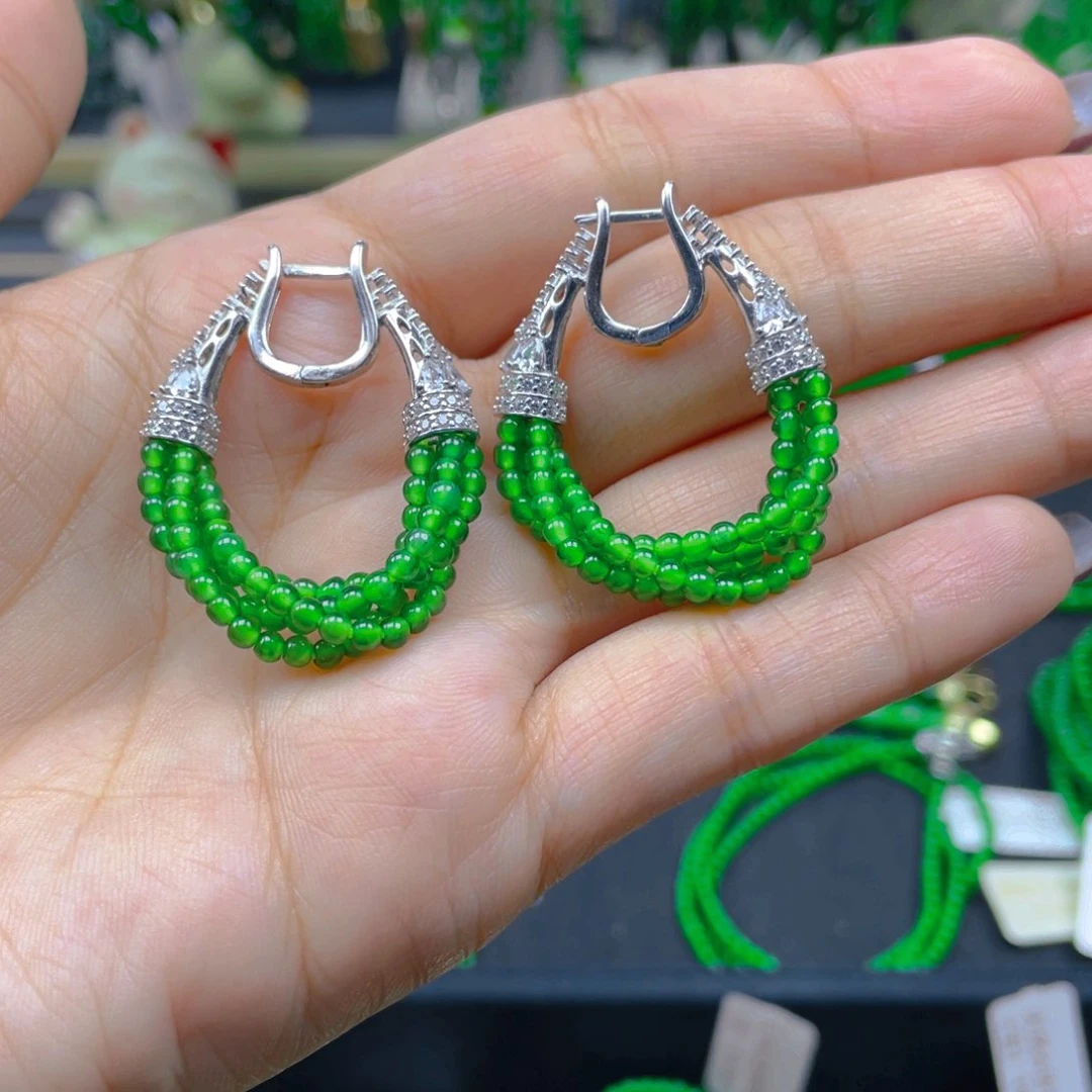 未镶嵌翡翠耳饰圆珠耳环