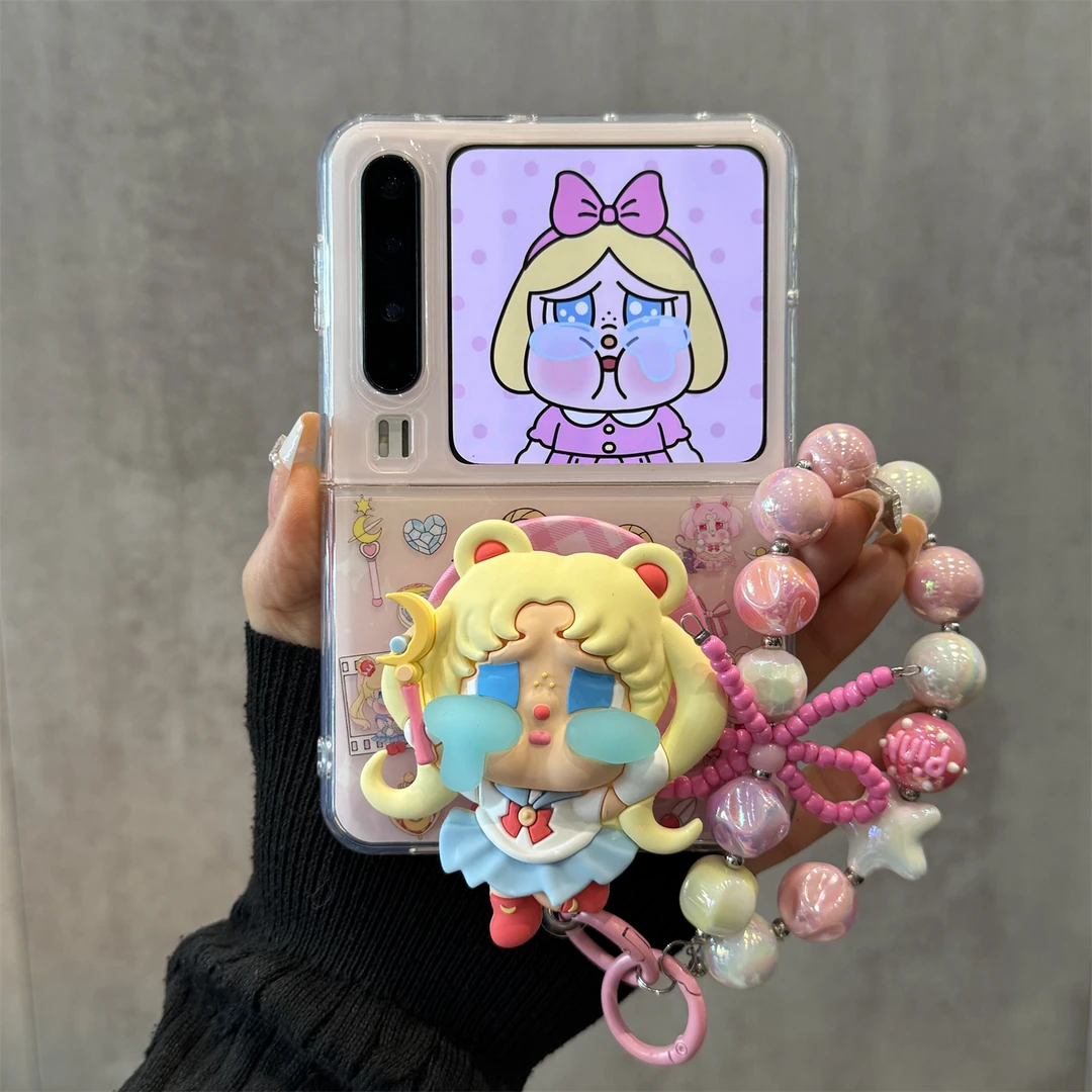 适用华为purax折叠屏手机壳粉色立体PuraX美少女战士磁吸支架链条