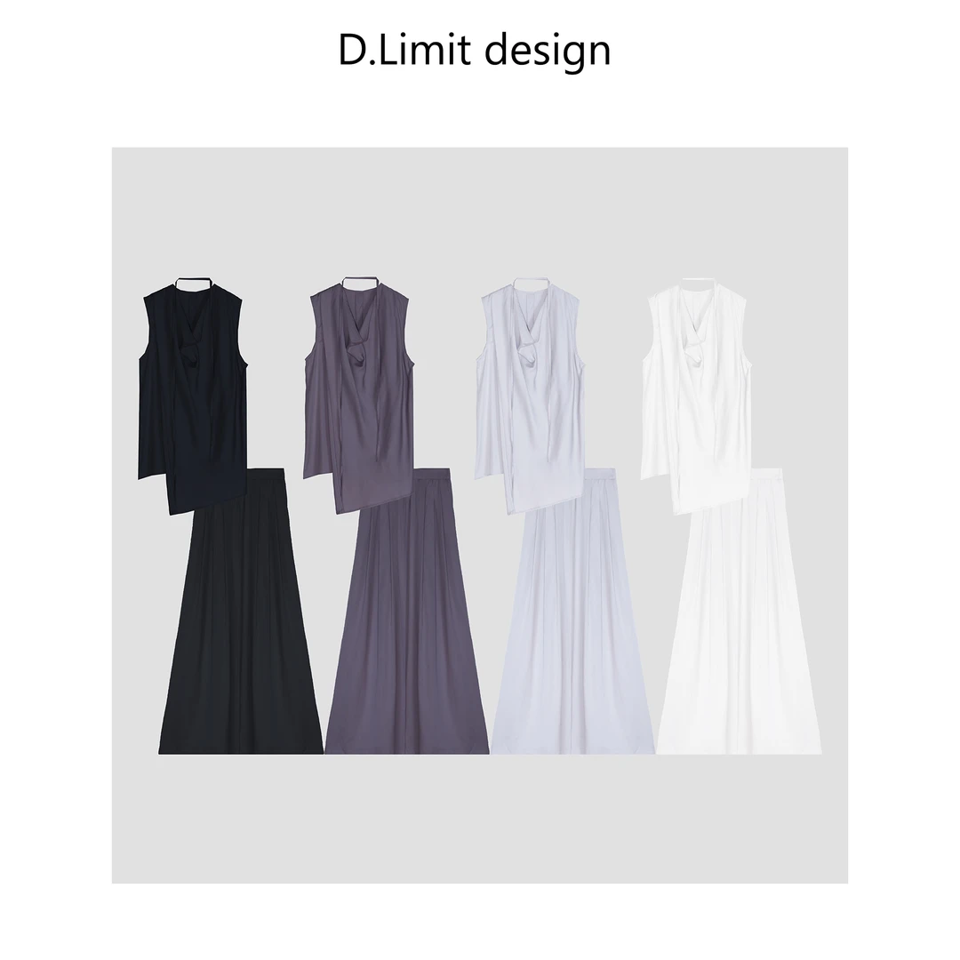 【D.Limit design】100铜氨丝简约无袖双层荡领设计套装DLCK11935