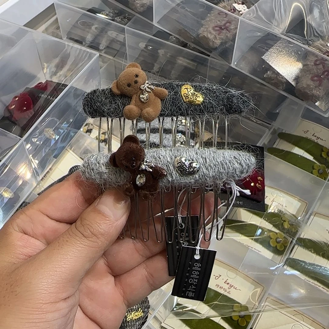 布艺非金属K18小熊插梳2个