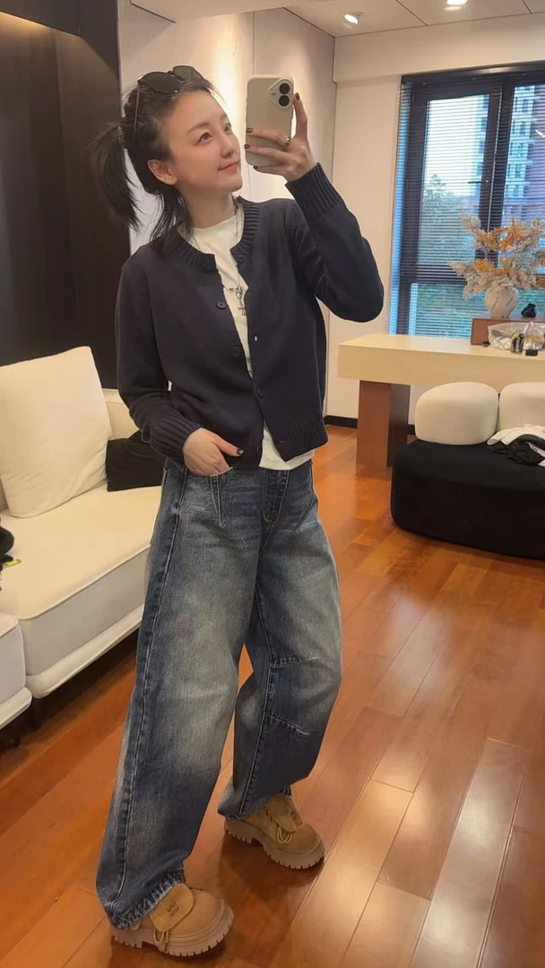 曹大媛25秋冬【立体剪裁】设计款弯刀小众休闲百搭水洗弯刀牛仔裤