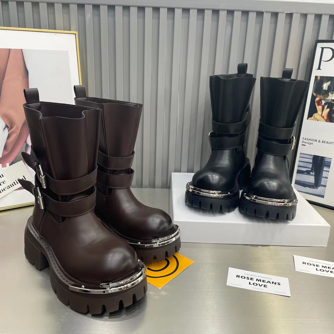 【7厘米】靴子女鞋马丁靴厚底中筒靴百搭时尚英伦风