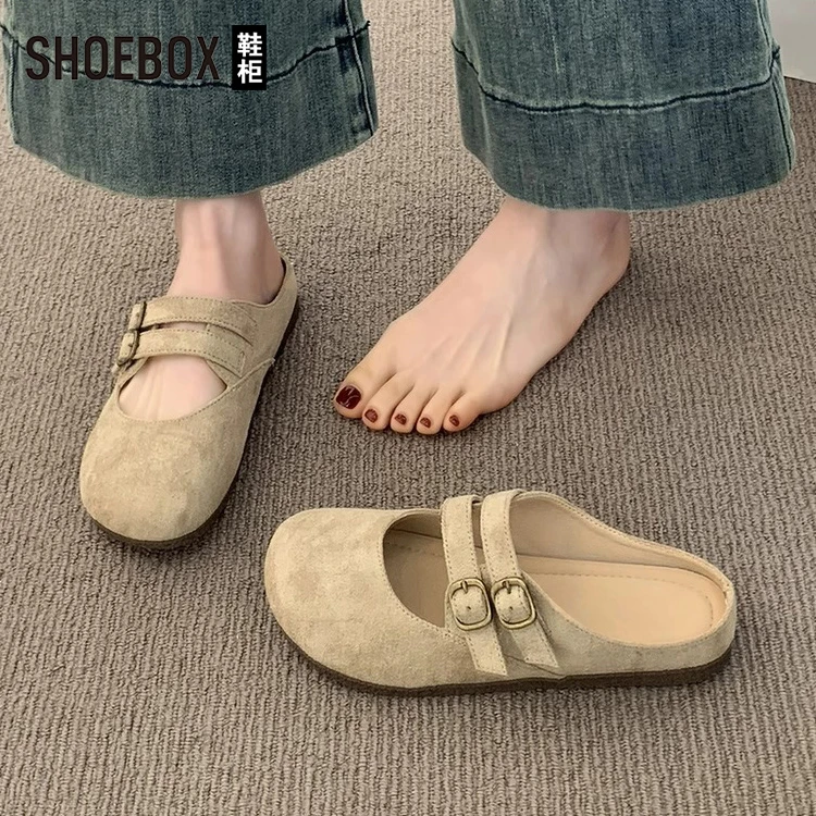 达芙妮集团旗下勃肯鞋包头半拖鞋女2025新款夏季懒人一脚蹬单鞋女