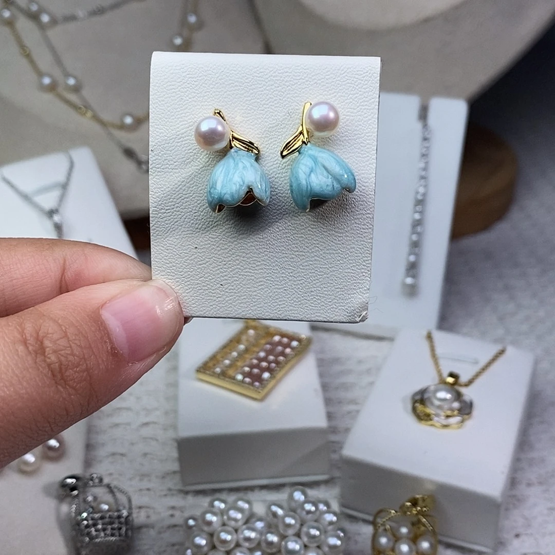 银S925镶嵌淡水珍珠耳饰