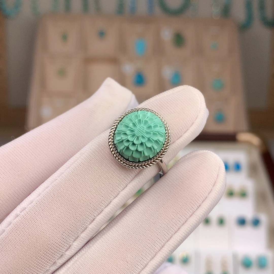 绿松石银S925镶嵌戒指