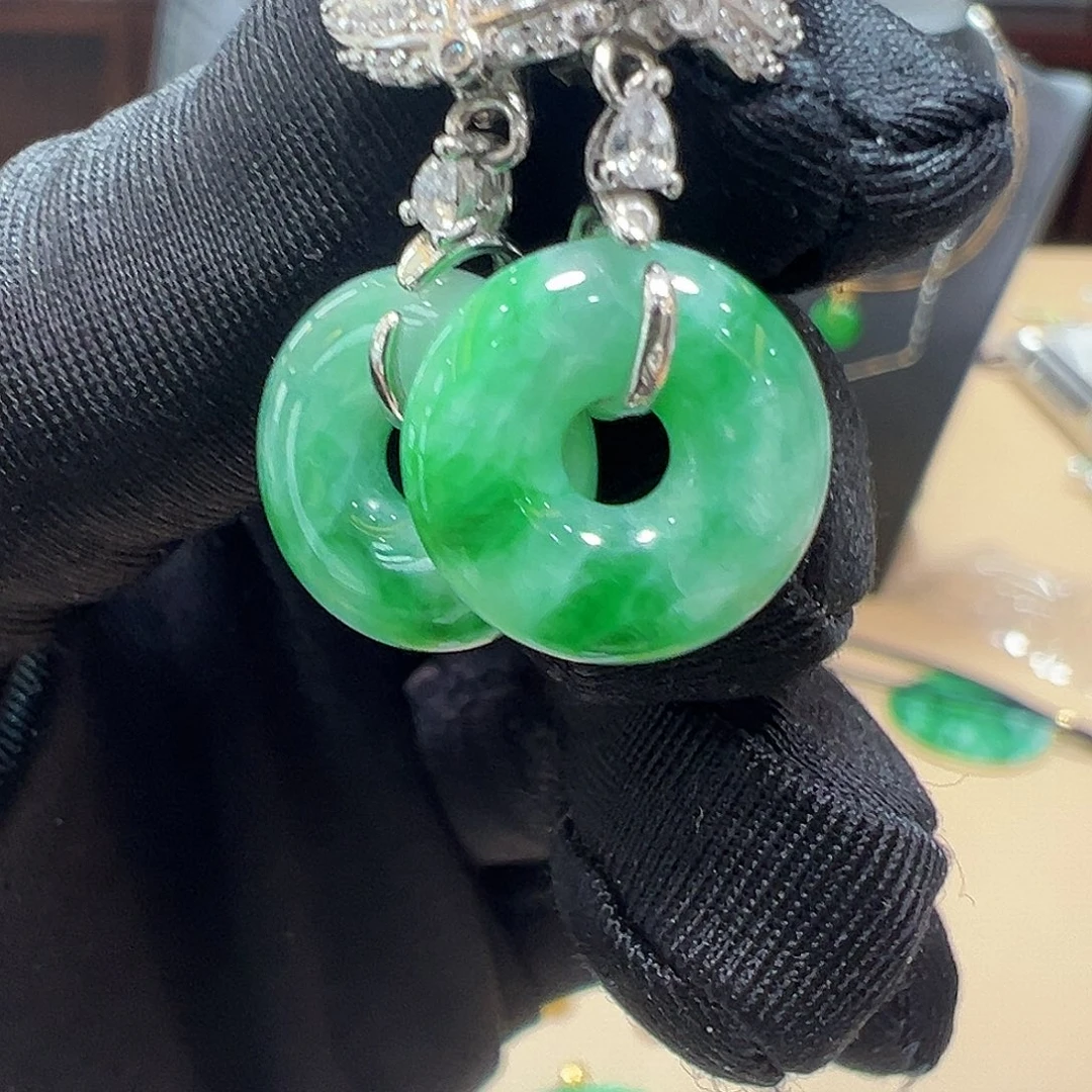 翡翠银S925镶嵌耳饰耳环