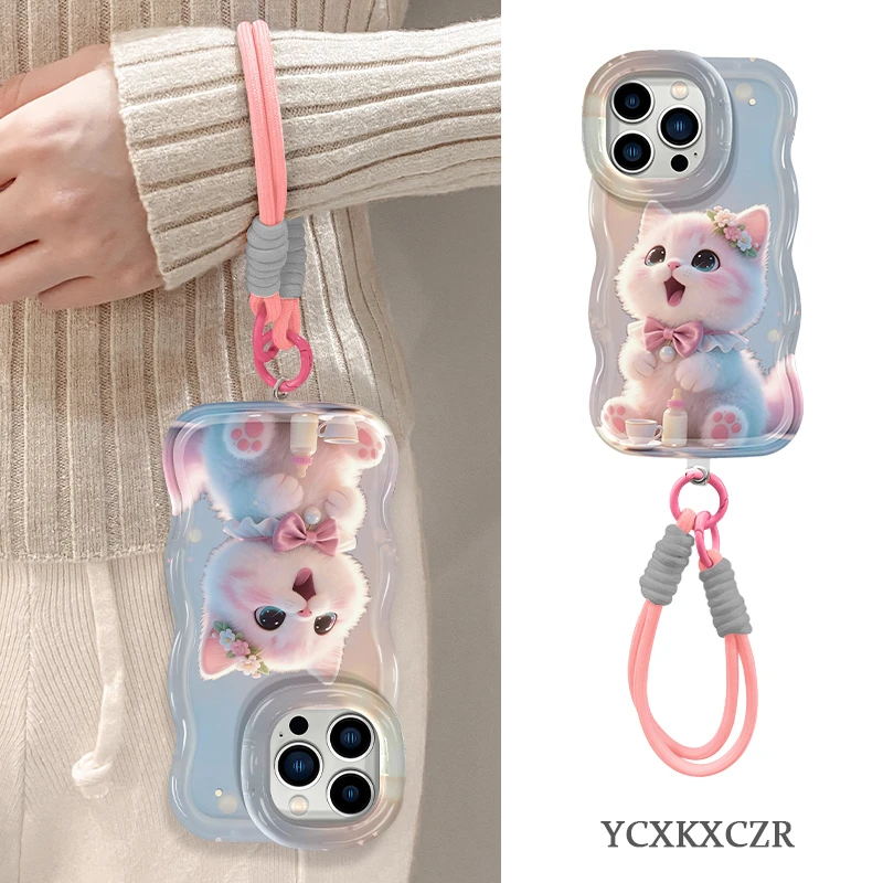 可爱小猫适用苹果16/华为oppo/vivo小米双支架手机壳简约卡通流行