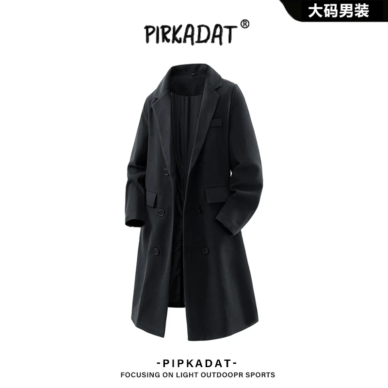 Pirkadat冬季保暖毛呢大衣新款男士宽松外套潮流美式中长款上衣男