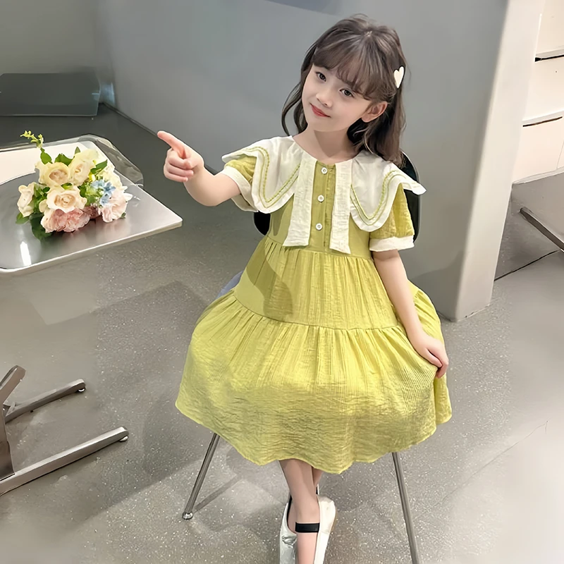 女童连衣裙夏装洋气2025新款儿童韩版网红中大童夏季短袖公主裙子
