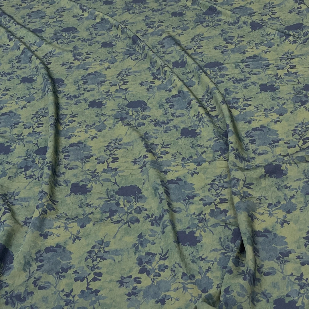 染底贡缎棉布料绿底水墨