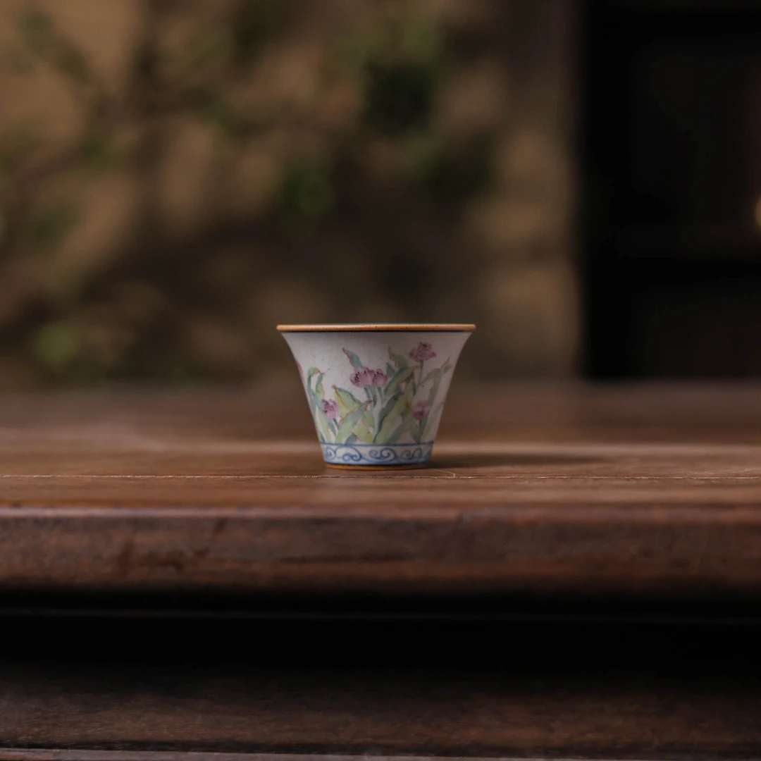 【朴云堂】紫色郁金香花卉撇口品茗杯（朴杯0531）