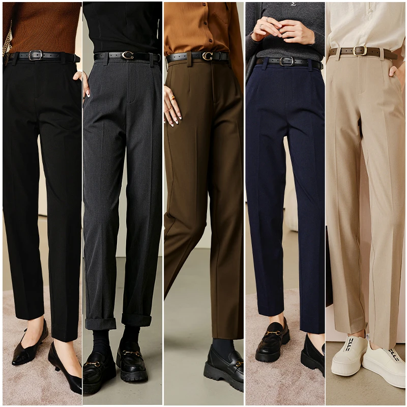 晚白时尚气质休闲通勤小脚高腰纯色九分裤直筒裤女24082333