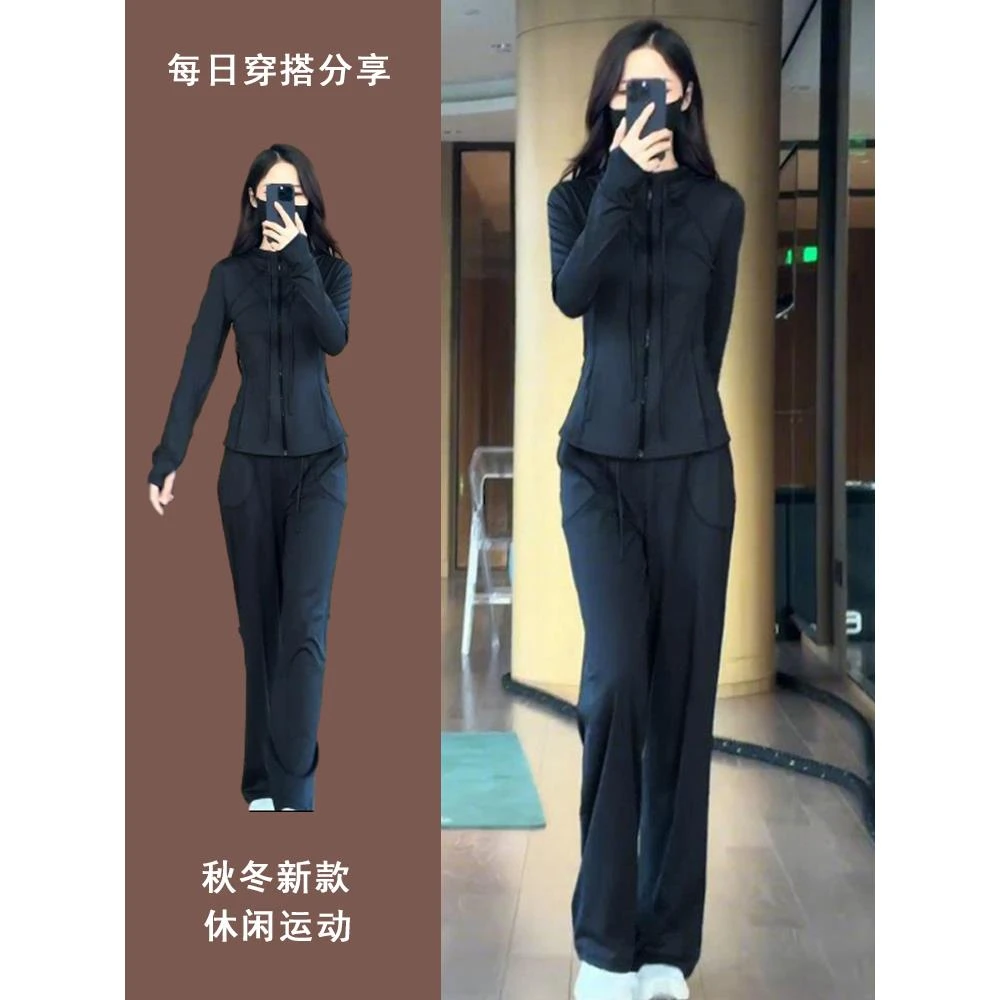 休闲运动套装女春秋2025年新款时尚洋气黑色跑步运动服两件套显瘦