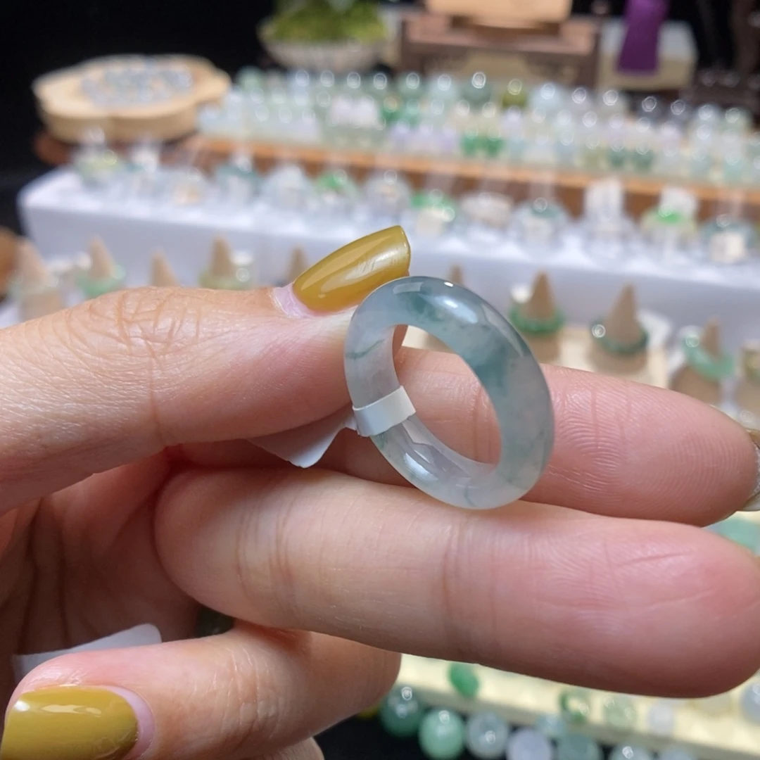 翡翠未镶嵌戒指10号蓝花