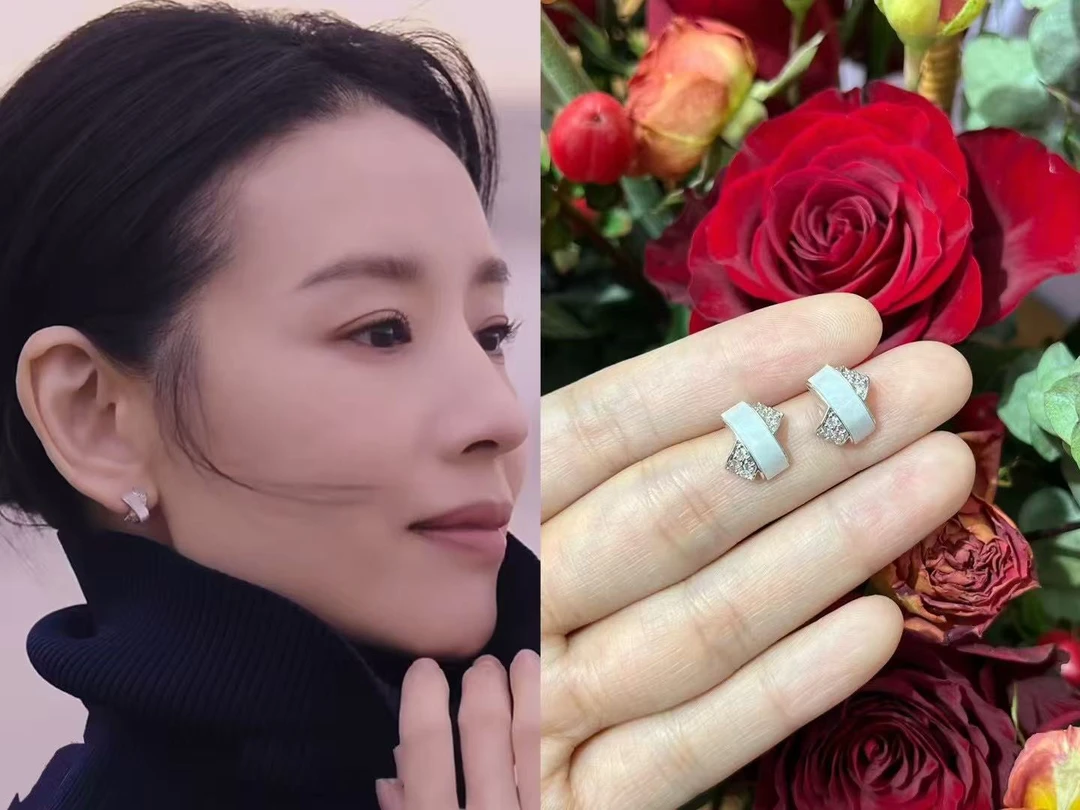 C097董洁同款交叉闪闪耳钉耳饰