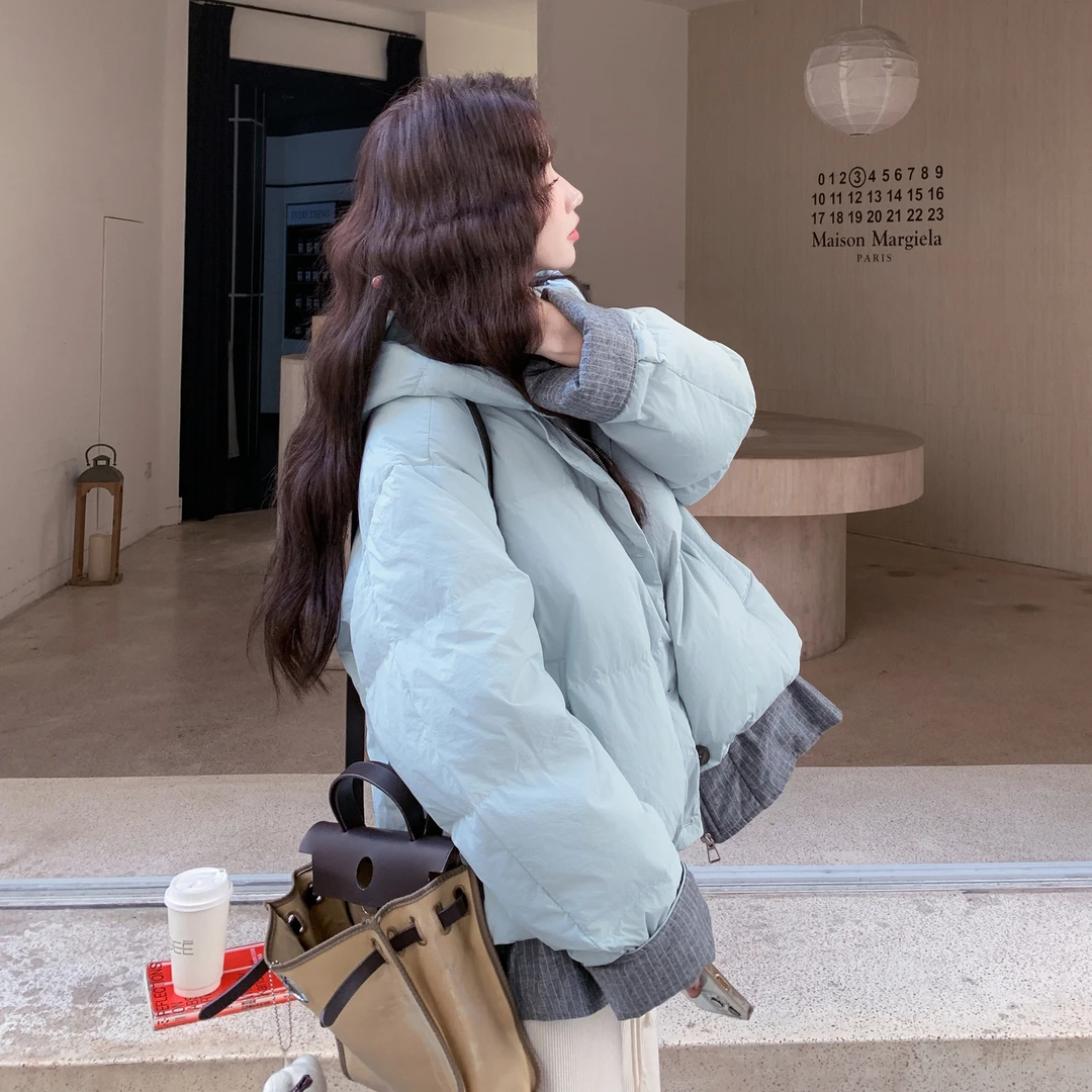 假两件拼接羽绒服女款2025冬季新款巨好看的小个子短款90绒面包服