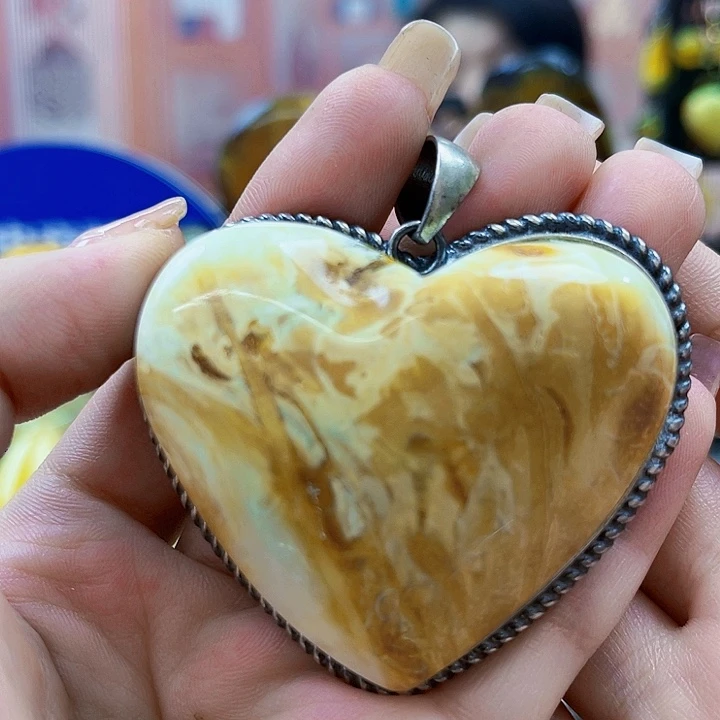 蜜蜡银S925镶嵌裸石吊坠